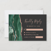Emerald Green Rose Gold Agate Dark Wedding RSVP (Vorderseite)