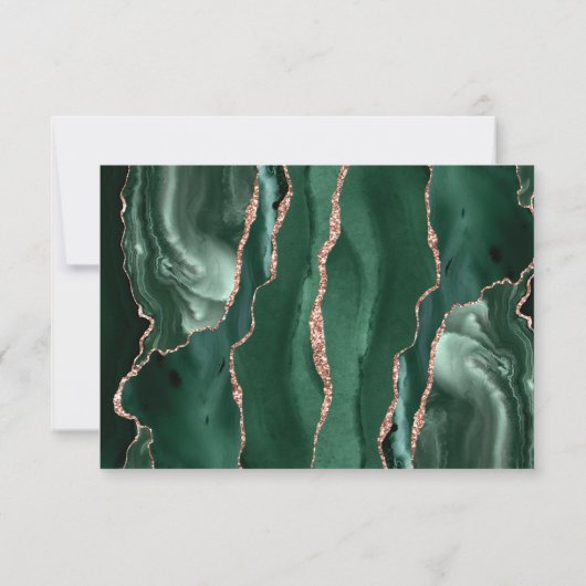 Emerald Green Rose Gold Agate Dark Wedding RSVP (Rückseite)