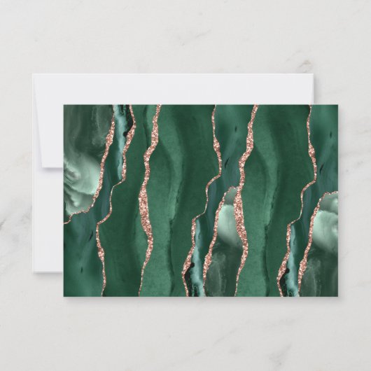 Emerald Green Rose Gold Agate Dark Wedding RSVP Karte (Rückseite)