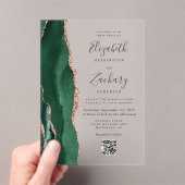 Emerald Green Rose Gold Agate QR Code Wedding Acryleinladungen (Insitu (Handheld))