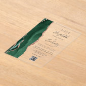 Emerald Green Rose Gold Agate QR Code Wedding Acryleinladungen (Ablage )