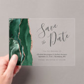 Emerald Green Rose Gold Agate Save the Date Card Acryleinladungen (Insitu (Handheld))