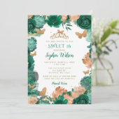 Emerald Green Rose Gold Butterflies Sweet 16 Einladung (Stehend Vorderseite)