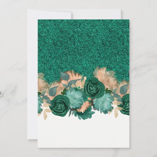 Emerald Green Rose Gold Butterflies Sweet 16 Einladung (Rückseite)