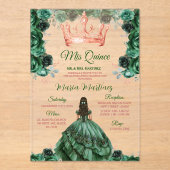 Emerald Green Rose Gold Crown Mis Quince Acryleinladungen (Vorderseite)