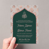 Emerald Green Rose Gold Damask Arch Acryleinladungen (Insitu (Handheld))