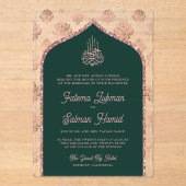 Emerald Green Rose Gold Damask Arch Acryleinladungen (Vorderseite)