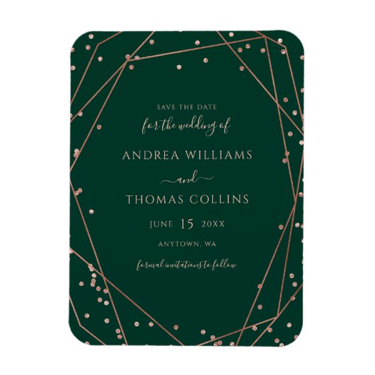 Emerald Green Rose Gold Geometric Save the Date Magnet (Vertikal)
