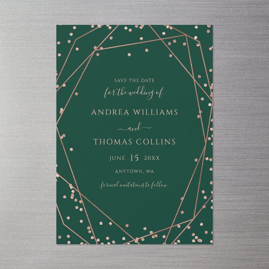 Emerald Green Rose Gold Geometric Save the Date Magneteinladung