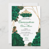 Emerald Green Rose Gold Quinceañera Einladung (Vorderseite)