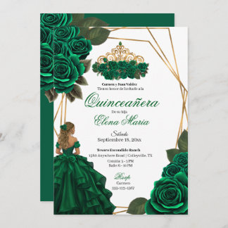 Emerald Green Rose Gold Quinceañera Einladung