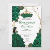 Emerald Green Rose Gold Quinceañera Einladung (Vorderseite)