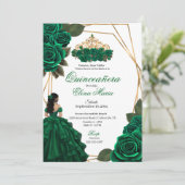 Emerald Green Rose Gold Quinceañera Einladung (Stehend Vorderseite)