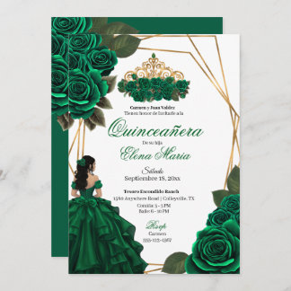Emerald Green Rose Gold Quinceañera Einladung