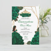 Emerald Green Rose Gold Quinceañera Einladung (Stehend Vorderseite)