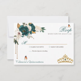 Emerald Green Rose Gold Tiara Quinceanera RSVP Karte