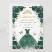 Emerald Green Rose Quinceañera Princess Dress Inv Einladung (Vorderseite)