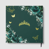 Emerald Green Rose Schmetterlinge Gold Quinceañera Gästebuch (Rückseite)