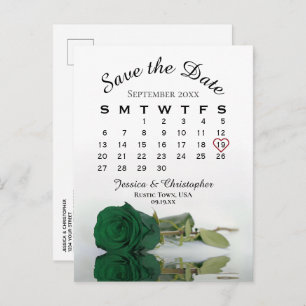 Emerald Green Rose Wedding Calendar Save the Date Ankündigungspostkarte