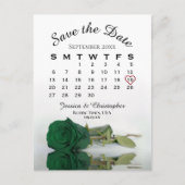 Emerald Green Rose Wedding Calendar Save the Date Ankündigungspostkarte (Vorderseite)