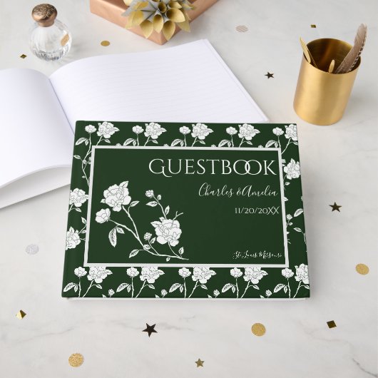 Emerald Green Rose Wedding Guest Book Gästebuch (Vorderseite Offen)