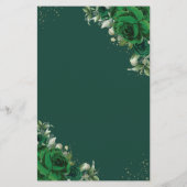 Emerald Green Roses Floral Blumen Menüblatt Flyer (Hinten)