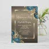 Emerald Green Roses Frame Brown Retirement Party Einladung (Stehend Vorderseite)