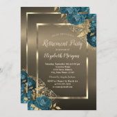 Emerald Green Roses Frame Brown Retirement Party Einladung (Vorne/Hinten)