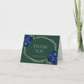 Emerald Green Royal Blue Floral Gold Geo Wedding Dankeskarte (Vorderseite)