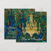 Emerald Green Royal Blue Gold Chandelier Party Einladung (Vorne/Hinten)