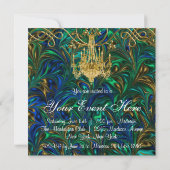 Emerald Green Royal Blue Gold Chandelier Party Einladung (Rückseite)