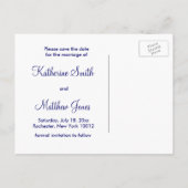 Emerald Green Royal Blue Peacock Feathers Wedding Ankündigungspostkarte (Rückseite)