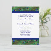 Emerald Green Royal Blue Peacock Feathers Wedding Einladung (Stehend Vorderseite)