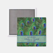 Emerald Green Royal Blue Peacock Feathers Wedding Magnet (Vorderseite/Rückseite)