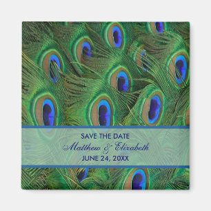 Emerald Green Royal Blue Peacock Feathers Wedding Magnet