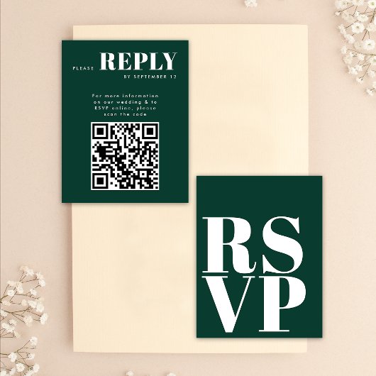 Emerald Green RSVP Cards für HochzeitQR Code Karte
