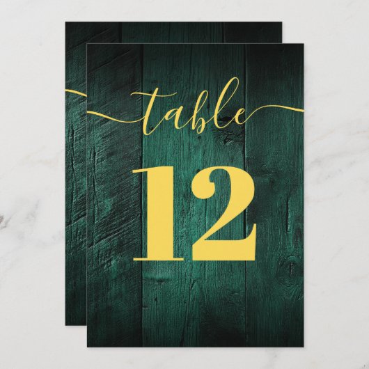 Emerald Green Rustic Bard Wood Boho Tischnummer (Vorne/Hinten)