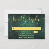 Emerald Green Rustic Barn Wood Boho Wedding RSVP Karte (Vorderseite)