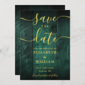 Emerald Green Rustic Barn Wood Boho Wedding Save The Date (Vorne/Hinten)