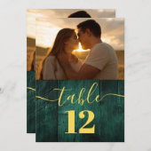 Emerald Green Rustic Barn Wood Foto Tischnummer (Vorne/Hinten)