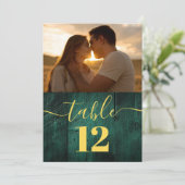 Emerald Green Rustic Barn Wood Foto Tischnummer (Stehend Vorderseite)