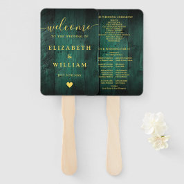 Emerald Green Rustic Barn Wood Wedding Program Fächer