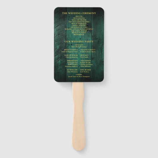 Emerald Green Rustic Barn Wood Wedding Program Fächer (Rückseite)