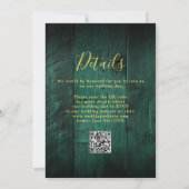 Emerald Green Rustic Barn Wood Wedding QR Code Einladung (Rückseite)