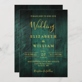 Emerald Green Rustic Barn Wood Wedding QR Code Einladung (Vorne/Hinten)