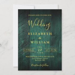 Emerald Green Rustic Barn Wood Wedding QR Code Einladung