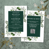 Emerald Green Rustic Floral QR Code Hochzeit Einladung