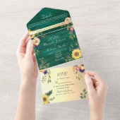 Emerald Green Rustic Floral Wedding All In One Einladung (Abreißen)