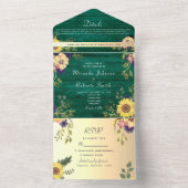 Emerald Green Rustic Floral Wedding All In One Einladung (Innen Boden)