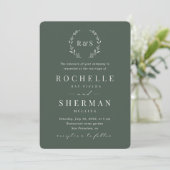 Emerald Green Rustic Leaf Simple Monogram Wedding Einladung (Stehend Vorderseite)